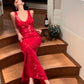 Charmante robe de soirée sirène rouge à paillettes et dos nu, nv5394