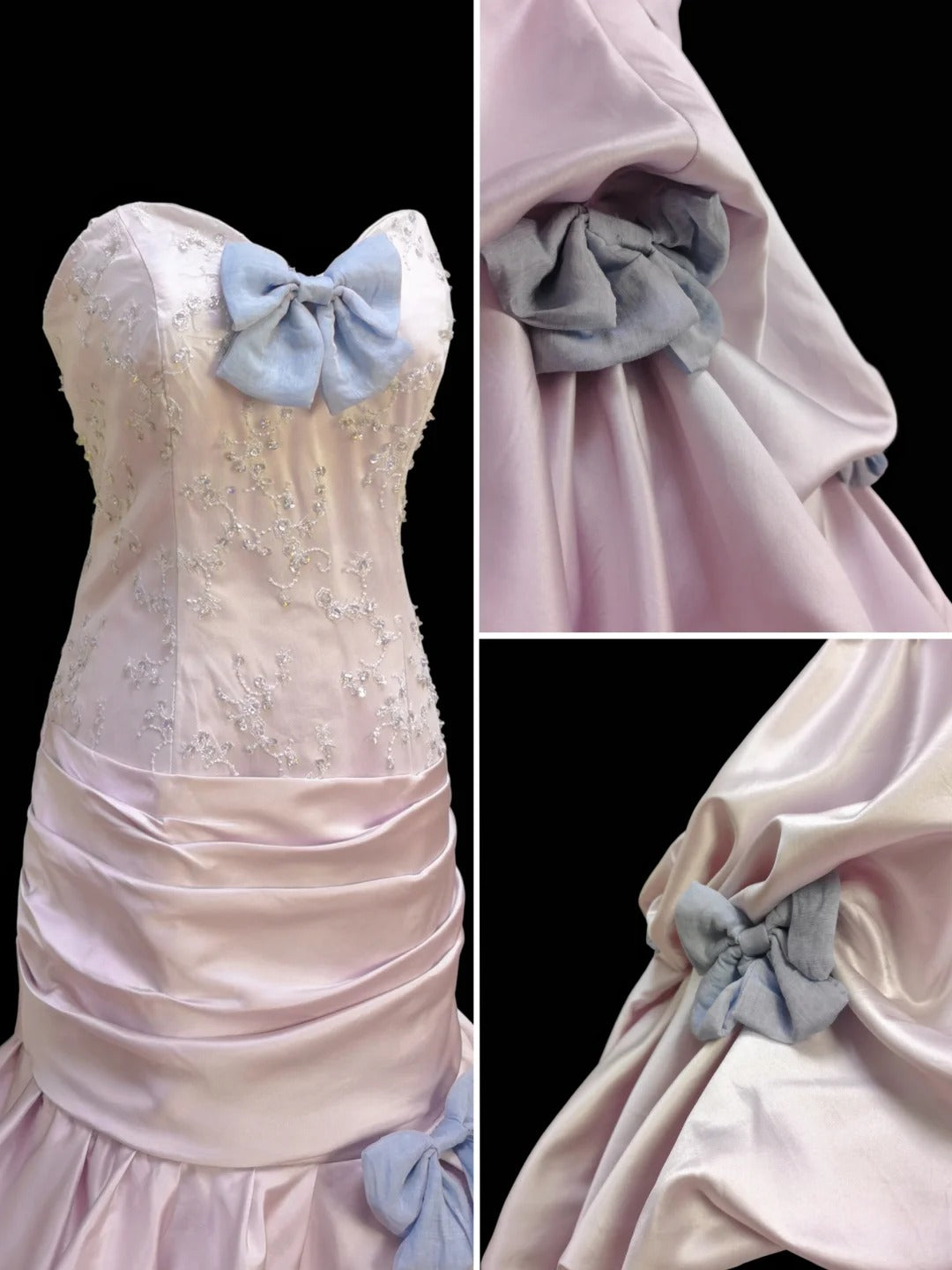 Robe de soirée longue en satin et tulle rose, tenue de princesse, avec nœud en dentelle et nœud, tenue de cérémonie pour adulte, robe d'anniversaire, nv4199