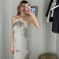 Light silver fashion strapless shoulder slim fit lace long impressive ball gown evening dress party dress nv2577