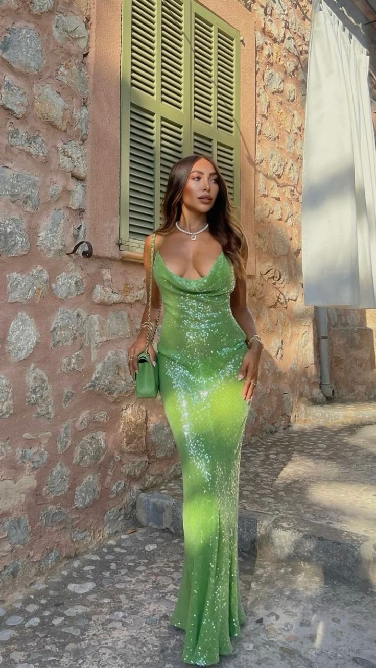 Grünes, modisches, langes Ballkleid mit Pailletten, Abendkleid, Partykleid, nv4768