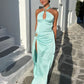 Blue Ocean Goddess Satin Langes Ballkleid Abendkleid Partykleid nv4763