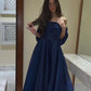 Dark blue simple elegant strapless tube top ribbon long ball gown evening dress party dress nv2488