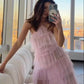 Robe de soirée longue en tulle rose à dos nu nv1353
