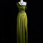 Green Soft Satin One Shoulder Vintage A-Line Long Slit Prom Dress Party Dress nv3366