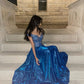 Blue Shiny Elegant Exquisite Beaded A-Line Long Sequined Prom Dress Evening Dress Party Dress Graduation Dress nv3487