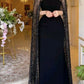 Schwarzes stilvolles elegantes Langarm exquisite Pailletten langes Satin Ballkleid Abendkleid Partykleid nv2165