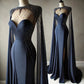 Robe de soirée longue en satin bleu foncé, magnifique, brillante, élégante, sexy, longueur au sol, style sirène, fendue, robe de bal, nv5126