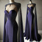 Robe de soirée longue en satin bleu foncé, magnifique, brillante, élégante, sexy, longueur au sol, style sirène, fendue, robe de bal, nv5126