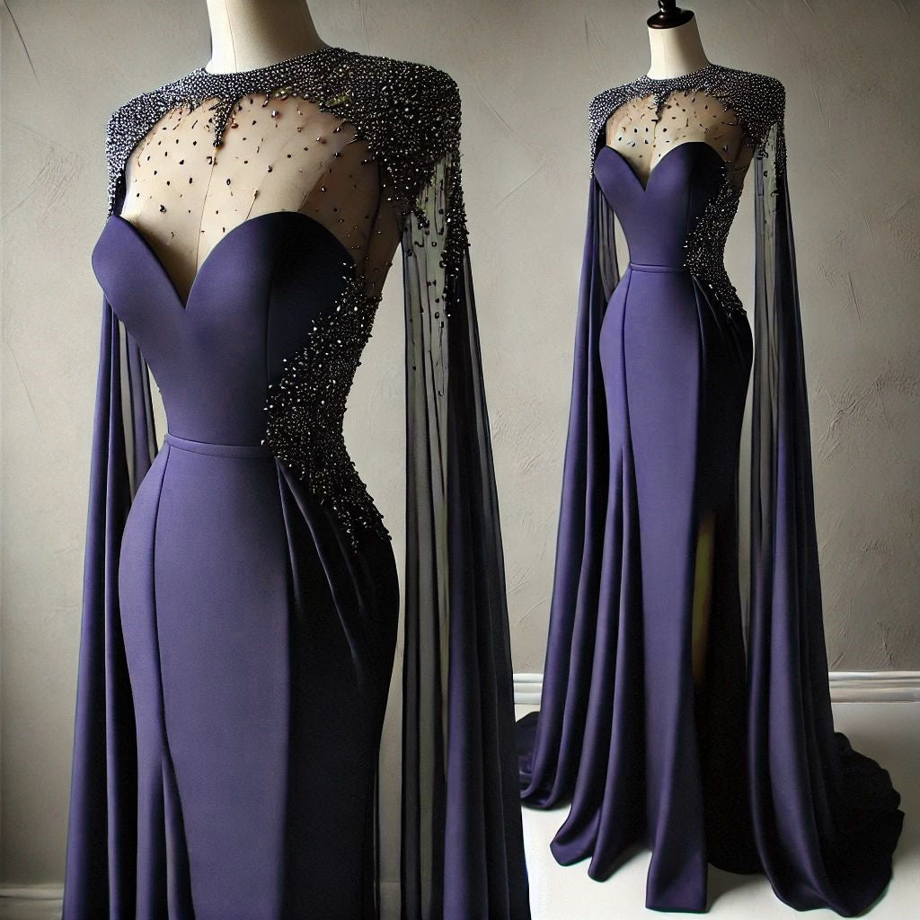 Robe de soirée longue en satin bleu foncé, magnifique, brillante, élégante, sexy, longueur au sol, style sirène, fendue, robe de bal, nv5126