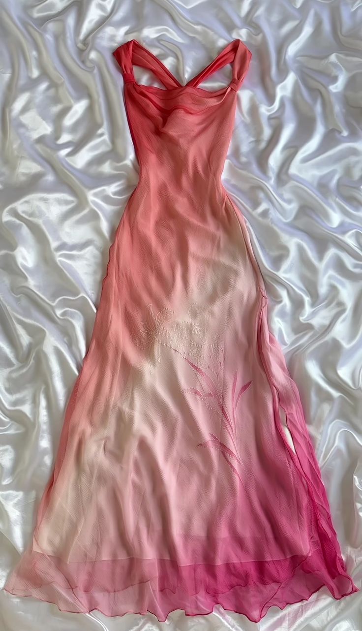 Robe de soirée longue en tulle rose à bretelles dégradées, élégante, nv3424