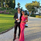 Pink simple and elegant one-shoulder fashion wedding guest dress long satin ball gown evening dress nv2647