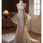 Robe de soirée sirène blanche élégante et brillante, sans bretelles, longue, en dentelle, style bal, robe de mariée traînante, nv3468