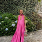 Rosa V-Ausschnitt Elegantes Langes Satin Abendkleid Partykleid Hochzeitsgastkleid nv4150