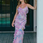 Spaghetti Strap Mermaid Pink Maxi Dress Evening Gown Long Ball Gown nv2680