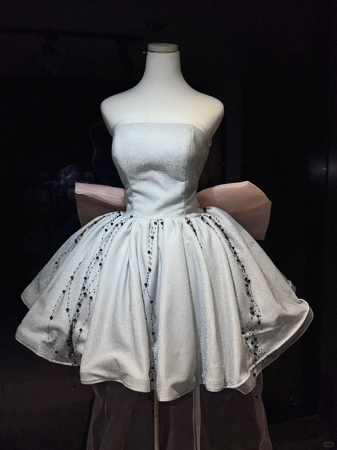 Silver Glitter Strapless Mini Homecoming Dress Tube Neck Beaded Tassel Puffy Skirt Large Pink 3D Bow Back Short Formal Gown  NV6932