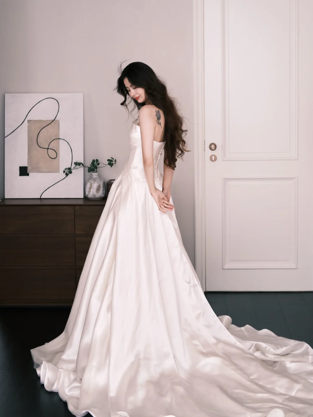 Strapless Satin Ball Gown Wedding Dress Long Train Bridal Gown  NV7211