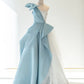 Blue Fashion One Shoulder Elegant Long Satin Ball Gown Evening Dress Party Dress nv3028