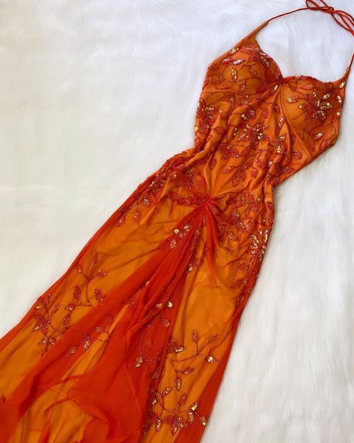 Orange Vintage Exquisite Beaded Strapless Spaghetti Strap Applique Long Elegant Ball Gown Party Dress Evening Dress Prom Dress nv3263