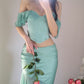 Blue romantic elegant two piece suit long evening dress ball gown nv2639