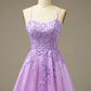 Lila A-Linie Homecoming-Kleid, Cocktailkleid aus Tüll mit Applikationen, nv1599