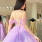 A-Linie Herzausschnitt Tüll Lila Langes Ballkleid, Lila Abendkleider nv1527