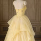 Gelbes A-Linien-Ballkleid mit Spaghettiträgern und Perlenbesatz aus Tüll, langes Ballkleid, formelles Abendkleid, Bankett-Outfit, nv2992