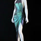 Lila Blaugrün Glänzend Charmant Kurz Satin Sexy Ballkleid Abendkleid Partykleid nv5140