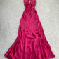 Green/Purple/Pink vintage V neck exquisite embroidery applique long satin elegant party dress evening gown prom dress nv2045
