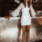 NiceVestidosSchwarz/Silber/Weiß Lange Ärmel Funkelnde Pailletten Kurzes Homecoming Kleid Hoco Kleid nv5494
