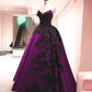 Burgundy Gorgeous Exquisite Floral Applique Long Satin Ball Gown Evening Dress nv3369