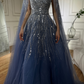 NiceVestidos - Robe longue en tulle bleu, exquise et luxueuse NV6074