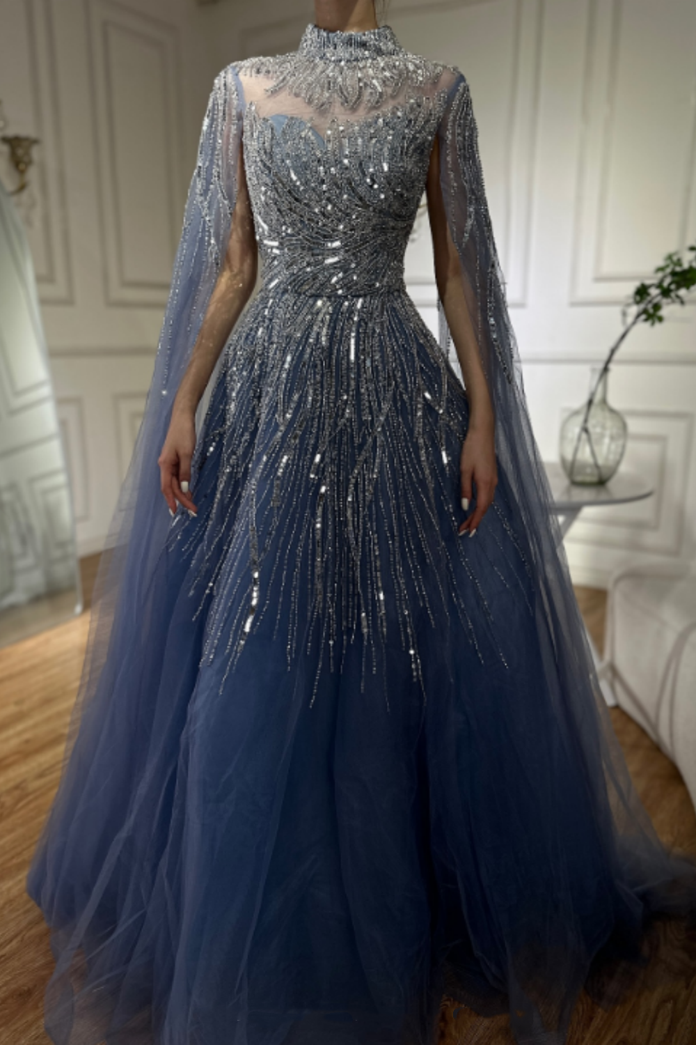 NiceVestidos - Robe longue en tulle bleu, exquise et luxueuse NV6074