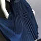 Robe de soirée plissée courte en satin bleu marine, robe d'anniversaire nv5142