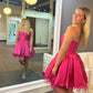 Fuchsia A-Linien-Abendkleid mit Herzausschnitt, kurzes Partykleid, nv2143