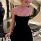 Robe de soirée courte noire vintage à bretelles spaghetti et chaîne en strass, coupe licou, robe de cocktail, mini robe de soirée, nv2400