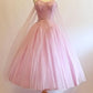 Süßes rosa Ballkleid, herzförmiger Ausschnitt, Geburtstagskleid, Retro-Heimkehrkleid, NV2135