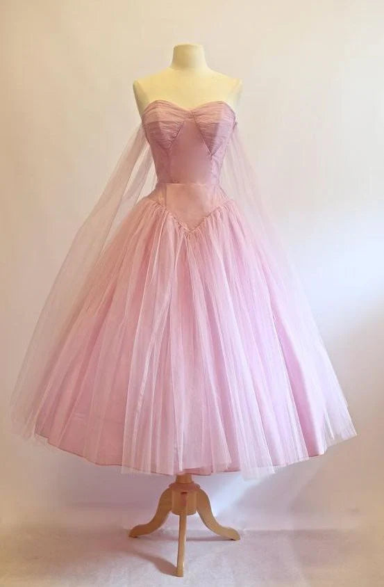 Süßes rosa Ballkleid, herzförmiger Ausschnitt, Geburtstagskleid, Retro-Heimkehrkleid, NV2135