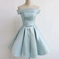 Robe de soirée courte bleue à épaules dénudées vintage, tenue d'anniversaire, robe de bal, robe de soirée nv2060