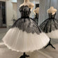 Schwarzes und weißes trägerloses kurzes Ballkleid Homecoming-Kleid Partykleid NV2055