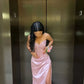 Robe de soirée longue en satin rose, magnifique, brillante, exquise, perlée, élégante et sexy, fendue, robe de bal, robe de soirée nv4146