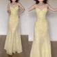 Sweet Elegant Mermaid Spaghetti Strap Yellow Chiffon Long Ball Gown Evening Dress with Beading nv2759