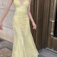 Sweet Elegant Mermaid Spaghetti Strap Yellow Chiffon Long Ball Gown Evening Dress with Beading nv2759