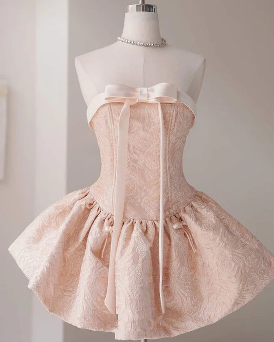 Rosa Süßes A-Linien-Trägerkleid aus Satin mit Tutu, kurz, für den Heimkehr, Geburtstagsparty, Kleid nv3655