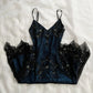 NiceVestidos - Robe de bal longue en mousseline de soie, élégante et raffinée, style vintage, bleu marine, faite à la main, avec bretelles spaghetti et perles, Nv5606