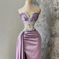 Lilac Gorgeous Sexy Bodycon Off Shoulder Satin Rhinestone Long Slit Floor Length Ball Gown Evening Dress nv2753