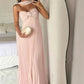 Rosa schulterfreies Chiffon fließendes langes elegantes Abendkleid Hochzeitsgastkleid Brautjungfernkleid nv2118