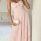 Rosa schulterfreies Chiffon fließendes langes elegantes Abendkleid Hochzeitsgastkleid Brautjungfernkleid nv2118