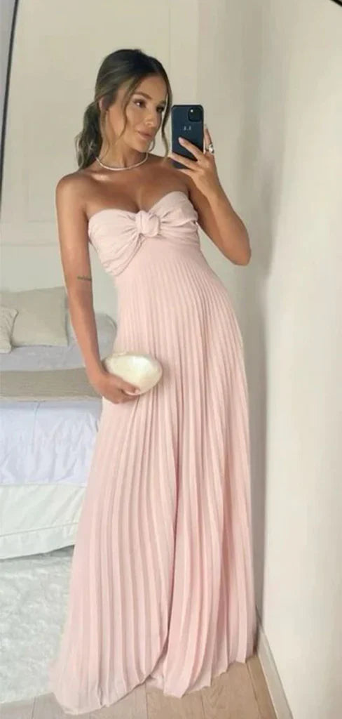 Rosa schulterfreies Chiffon fließendes langes elegantes Abendkleid Hochzeitsgastkleid Brautjungfernkleid nv2118