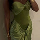 Robe de soirée longue en satin vert vintage élégante, robe de bal, robe de soirée, robe de soirée nv3695