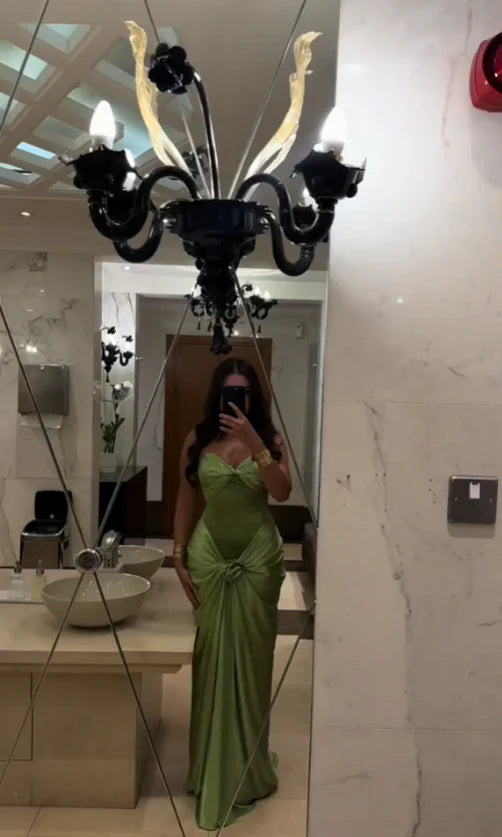 Robe de soirée longue en satin vert vintage élégante, robe de bal, robe de soirée, robe de soirée nv3695